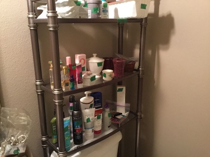 Bathroom items plus shelf