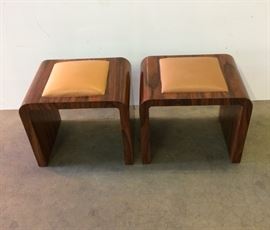 Art Deco Style Benches - Rosewood with Leather Tops