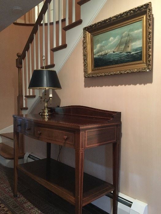 Sideboard, Federick Cooper Lamp, Antique Nautical Oil Painting 
