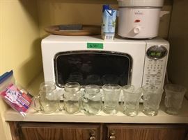 Microwave, crock pot, and drinking jars
