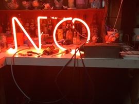 Neon "No" sign with transformer