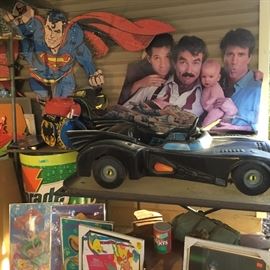 Some if the standee posters and the Batmobile