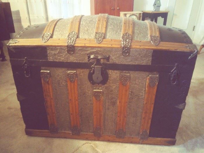 Ornate Dome/Tooled Steamer Trunk