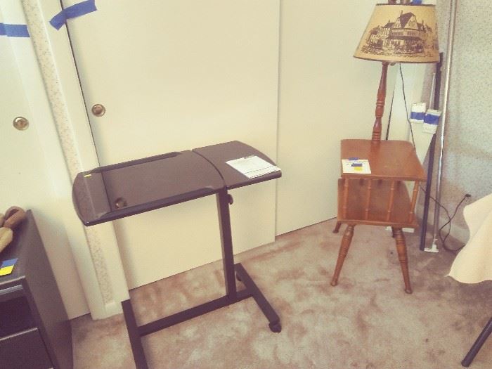 Mobile Computer Table (left). Vintage Lamp End-Table combo.(right)