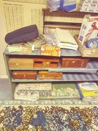 VINTAGE BOXES, WRAPPING PAPER HOLDER, RUGS