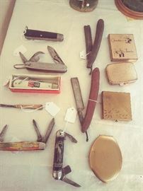 Vintage Knives..Hopalong Cassidy..WWII Marine Corps...Rare Champion Spark Plugs ad knife..straight razors