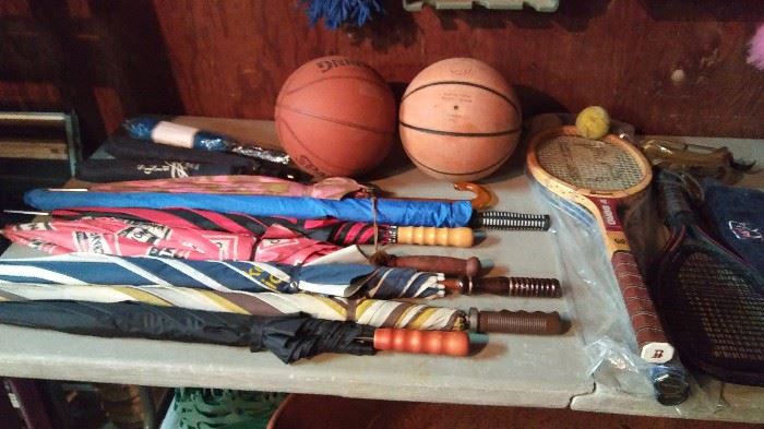 Umbrellas, Basketballs, Tennis, Badminton rackets, etc.