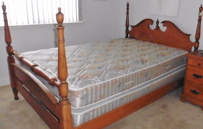 Maple four poster bed frame; Sears mattress set (clean and in great condition)