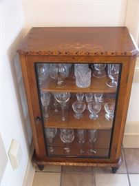European Art Deco glass cabinet with wood inlay