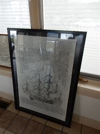 large print of sailing ship with Asian script