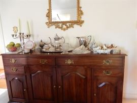 STERLING CANDLEABRUM AND PLATED TEA SET