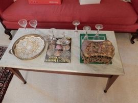 MID CENTURY MARBLE-TOP COFFEE TABLE