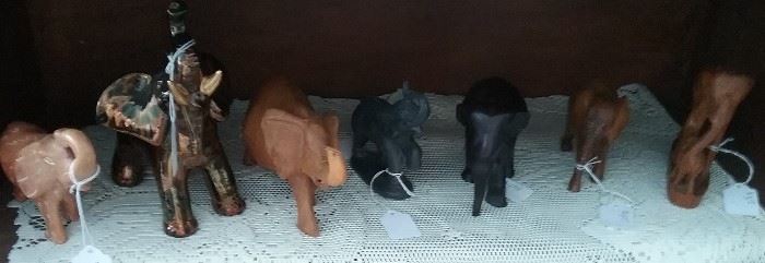collection of wooden elephants some hand carved in Kenya