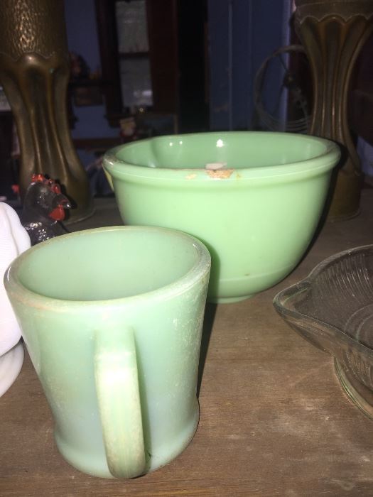 Jadeite mixing bowl and A jadeite coffee cup