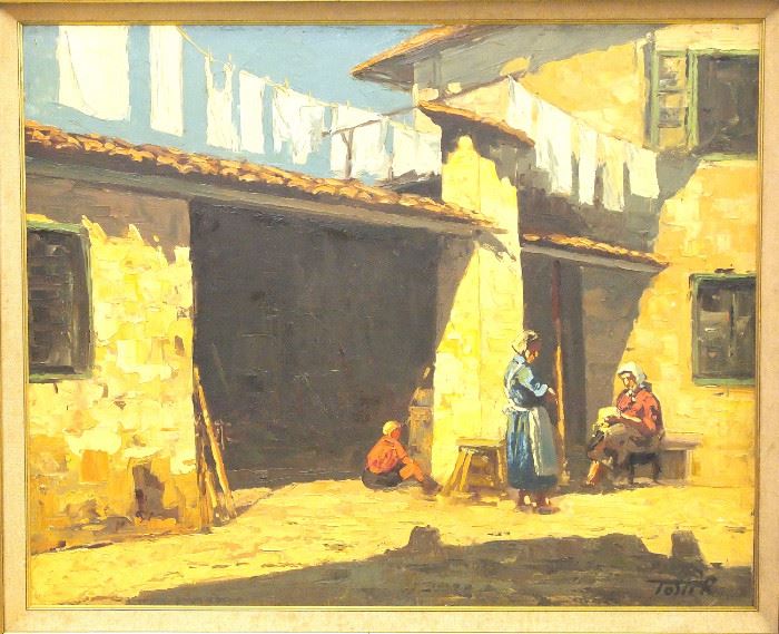 Oil on canvas by R. Tosti, Italian