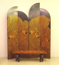 Lacquer screen and inlaid coffee table