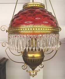 Cranberry Victorian hanging lamp