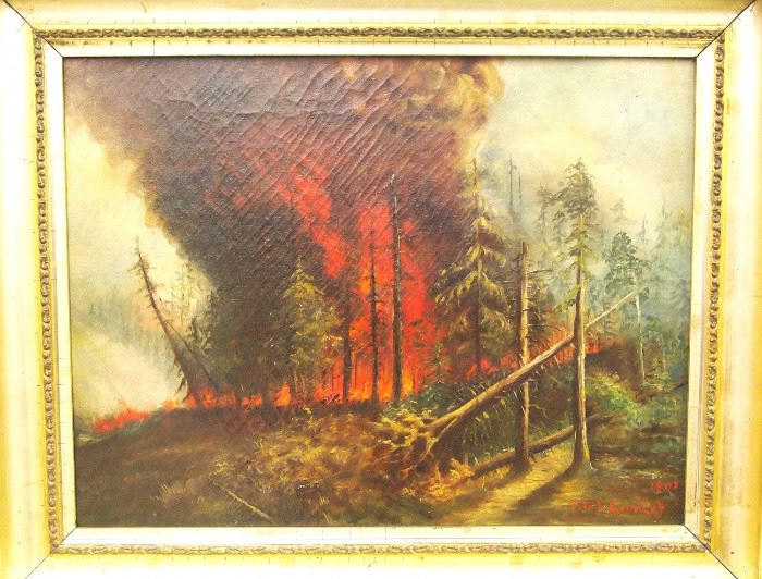 Oil on canvas, "Forest Fire"