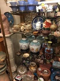 Asian: Chinese Peking Glass Cups on Paktong Stands, Pair of Famille Rose Jars, Rose Medallion, Thousand Butterflies, Teapots, Vases, etc.