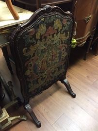 Antique French Provincial Fire Screen with Needlepoint.