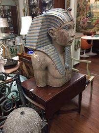 Monumental Painted Wood King Tut Bust, Pembroke tables (several available).