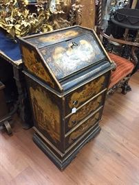 18th-century Painted Ladies Desk with Landscape Scenes on the sides.