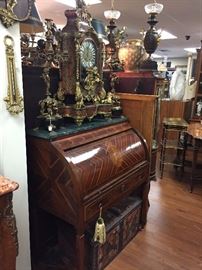 Monumental Boulle Inlay Clock, 18th-century German Marquetry Roll-top Desk, Antique Painted Trunk.