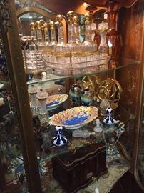 Baccarat, Bohemian Glass, Atmos Clock, Liqueur Set, Old Paris Porcelain, Meissen, Antique Cigar Box, various perfume bottles.