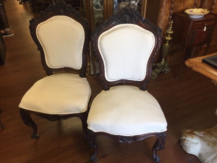 Pr. Rococo Revival Rosewood Chairs