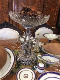 English Silver-plated and Crystal Centerpiece.
