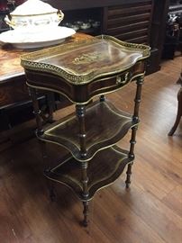French 3-tier Table with Brass Inlay