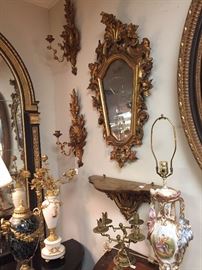 Gilt-wood Sconces, Wall Shelves and Brackets, Venetian Mirror