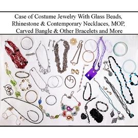 Jewelry Costume Case Glass Bead Rhinestone Contemp Necklaces MOP Bangle Bracelets Etc