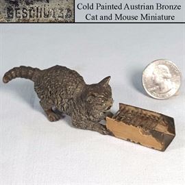 Artz Bronze Austrian Cold Painted Cat And Mouse Miniature