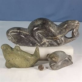 Artz Inuit Soapstone Carvings Signed Otter Seal Walrus