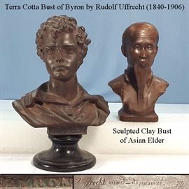Artz Uffrecht Rudolf Terra Cotta Bust Of Byron And Sculpted Clay Bust Of Asian Elder