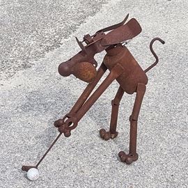 Artz Iron Found Object Golfing Dog Statue