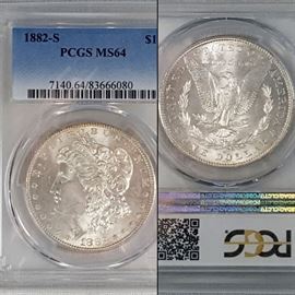 Coins MS64 US Silver 1882 S Morgan Dollar PCGS Graded