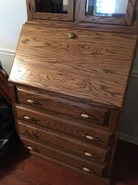 #61	Oak Secretary with 4 drawers & Drop down Front and Glass Shelf Top  36x23x7'2"	 $275.00 

