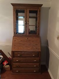 #61	Oak Secretary with 4 drawers & Drop down Front and Glass Shelf Top  36x23x7'2"	 $275.00 
