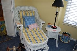 WICKER CHAIR AND OTTOMAN