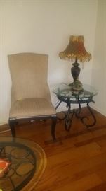 Glass Top Side Table, Chair & Lamp-2 of each available 