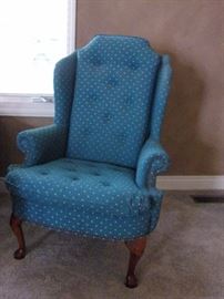 Matching Broyhill tufted, rolled armed, nail head trim wing back chairs.