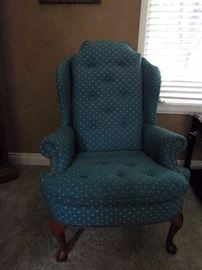 Matching Broyhill tufted, rolled armed, nail head trim wing back chairs.