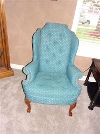 Matching Broyhill tufted, rolled armed, nail head trim wing back chairs.