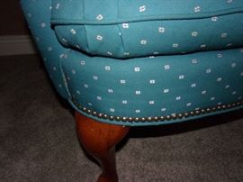 Matching Broyhill tufted, rolled armed, nail head trim wing back chairs.