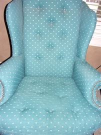 Matching Broyhill tufted, rolled armed, nail head trim wing back chairs.