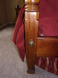 American Drew dresser and ornate wood framed beveled edge mirror, matching night stands, King four post bed. (mattress and box springs not for sale)