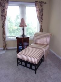 Chaise/chair/ottoman with red stripe / round table not for sale