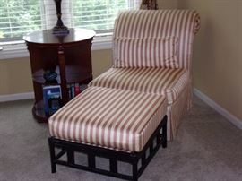 Chaise/chair/ottoman with red stripe / round table not for sale